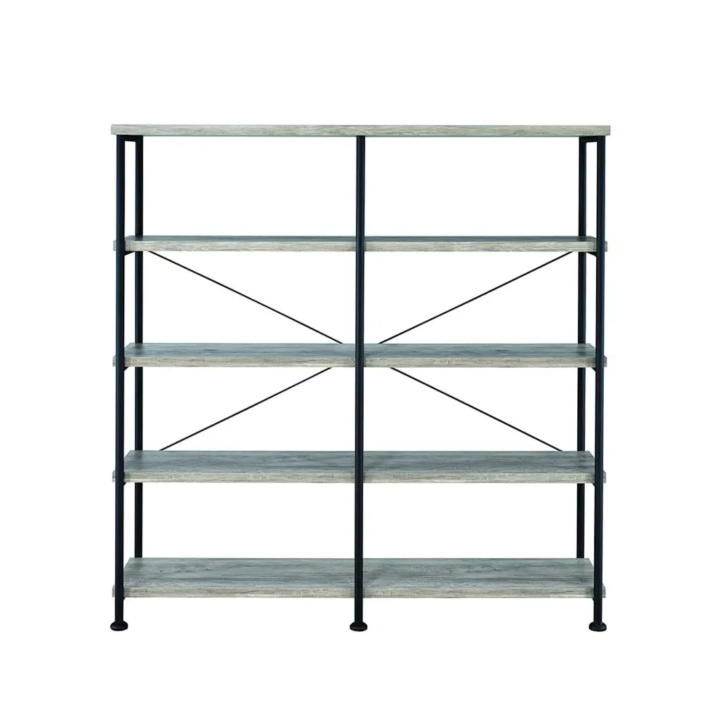 63 Inch Industrial 4 Tier Bookshelf Particleboard Metal Frame Gray Storage Shelf royal hampton