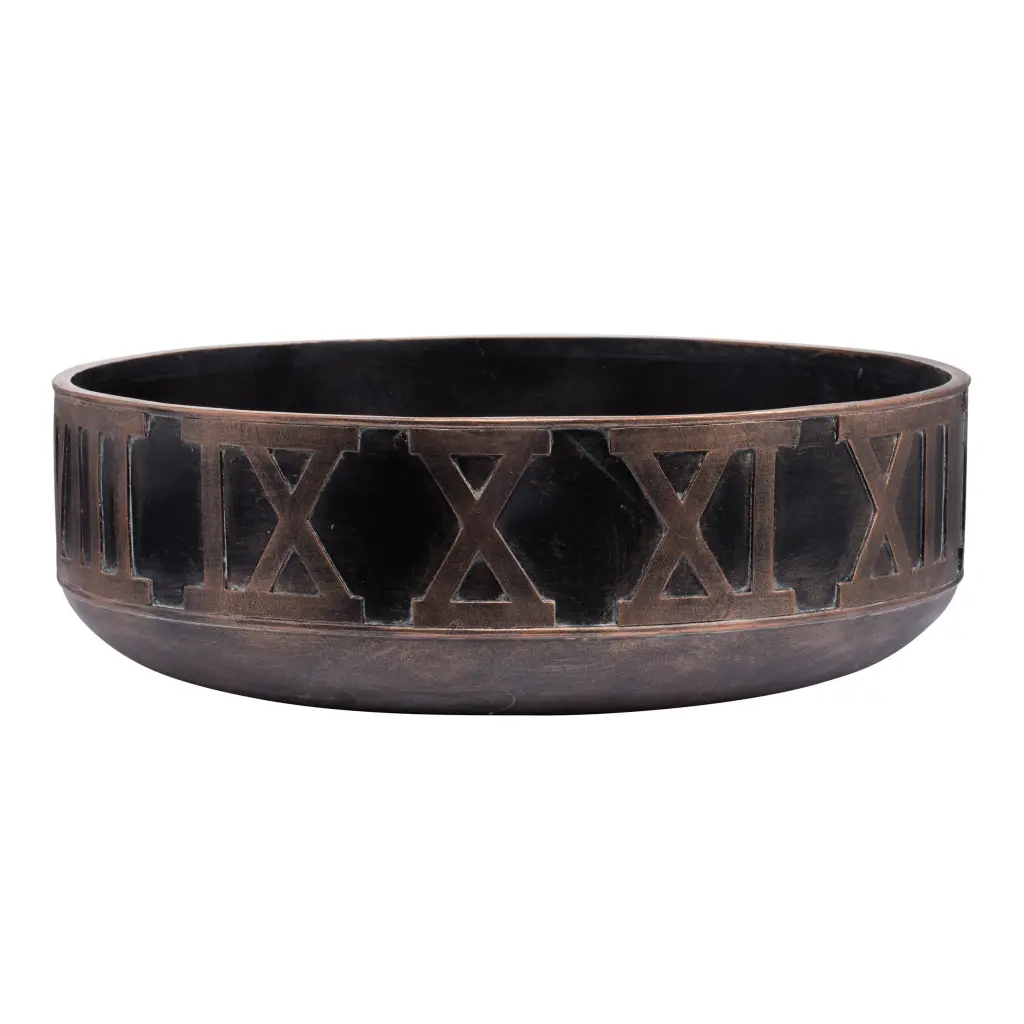 18 Inch Artisan-made Black Polyresin Decorative Bowl Round Influenced royal hampton
