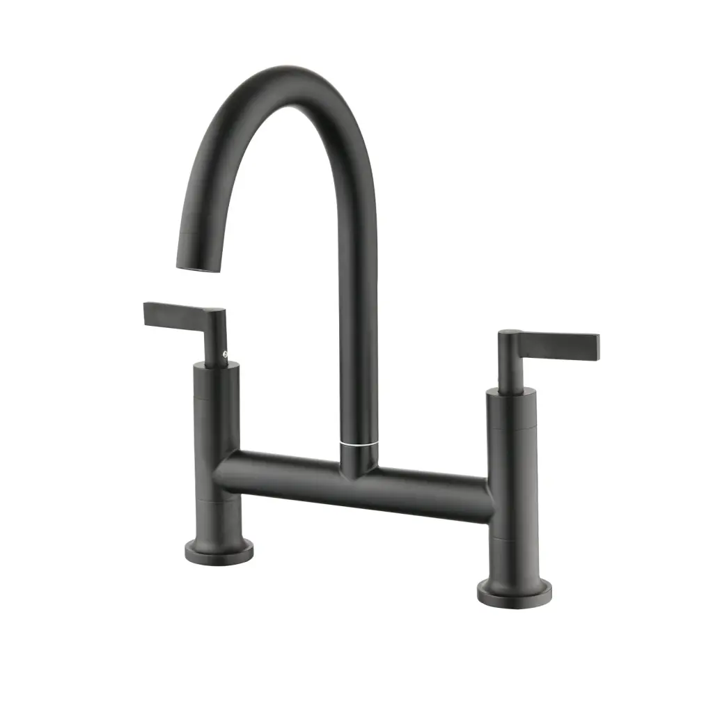 Double Handle Bridge Kitchen Faucet Matte Black Kitchen Metal Stainless Steel Sink Faucet w2287