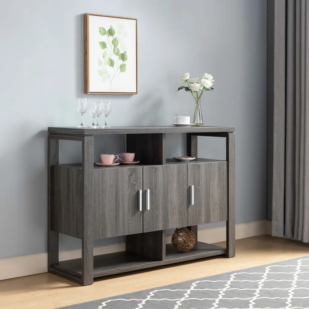 Buffet Kitchen Cabinet Multi Shelving Distressed Finish Dining Room Storage id international- inc.