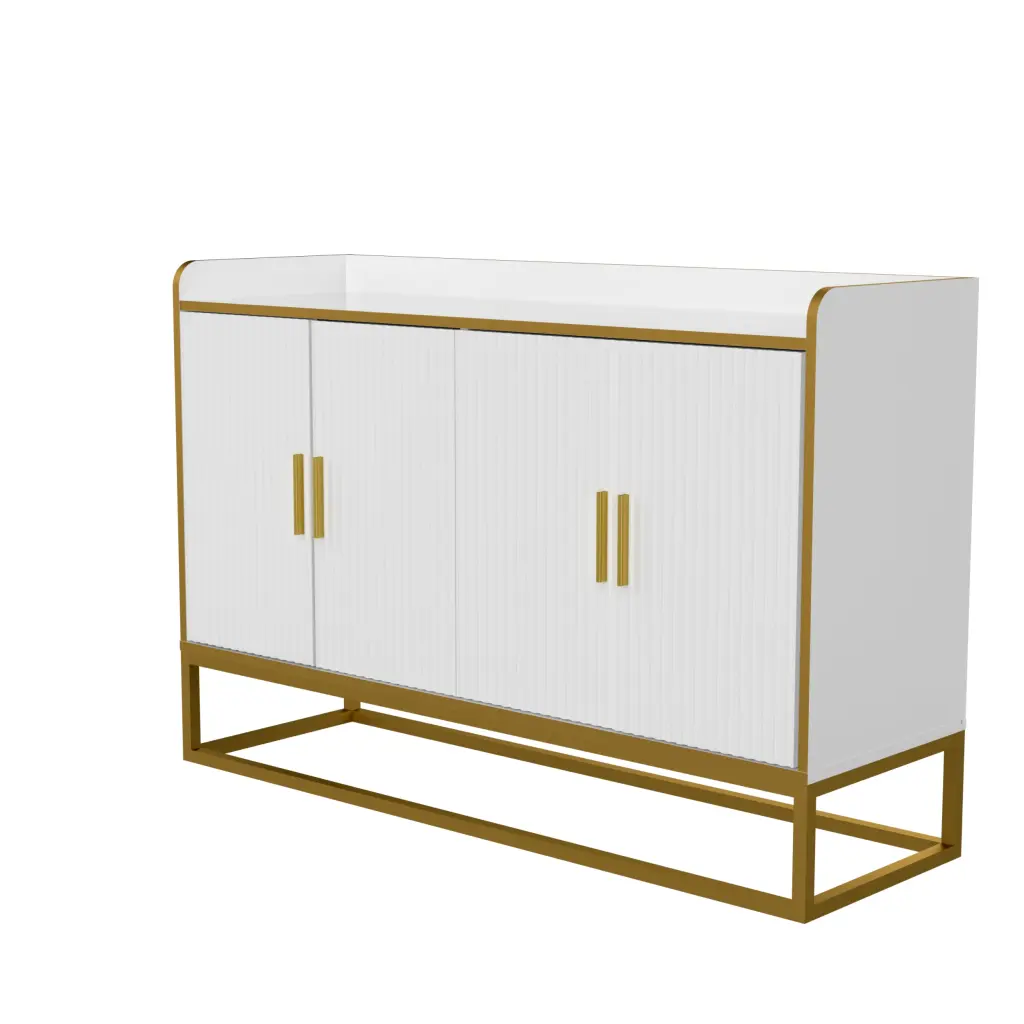 Modern White Gloss Kitchen Buffet Storage Cabinet Metal Accents justone interior