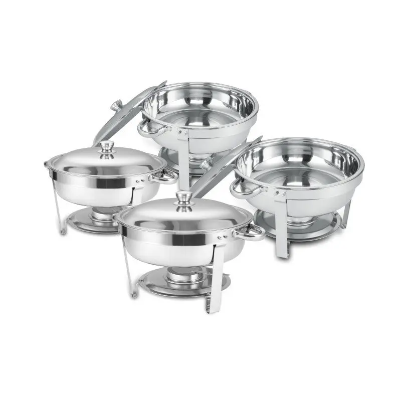 Round Buffet Catering Dish Home and Outdoor 4 Packs Silver Stainless Steel w1612