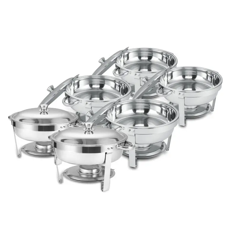 Round Buffet Catering Dish Set Home And Outdoor 6 Packs Silver Stainless Steel w1612