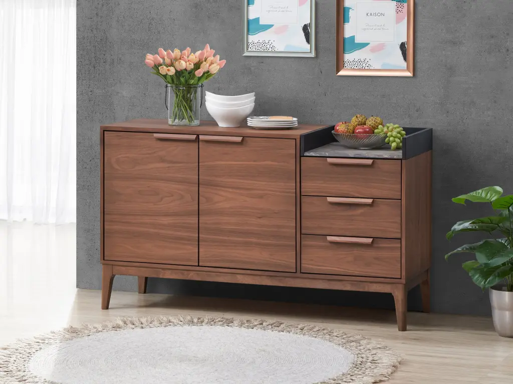 Bevis Server Engineered Stone and Walnut Finish Stylish Dining Rooms acme onsite store