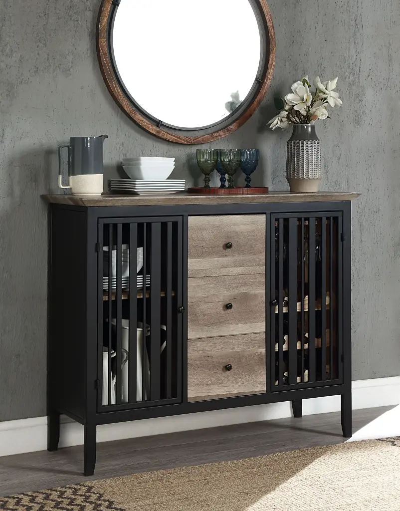 Zudora Server Antique Oak Black Finish MDF Sideboard Buffet Table acme onsite store