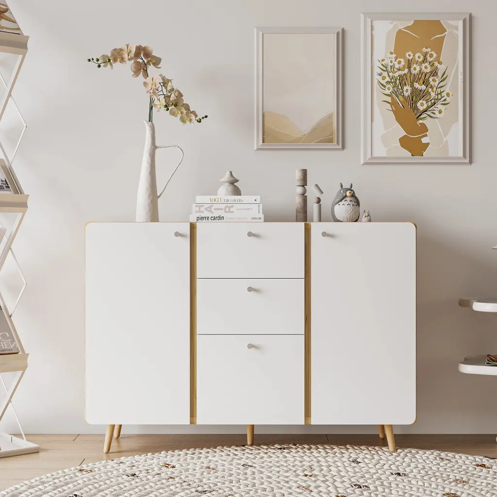 Sideboard Buffet Cabinet 3 Drawers And 2 Doors 47.24 Inches Dining Storage akmy furniture