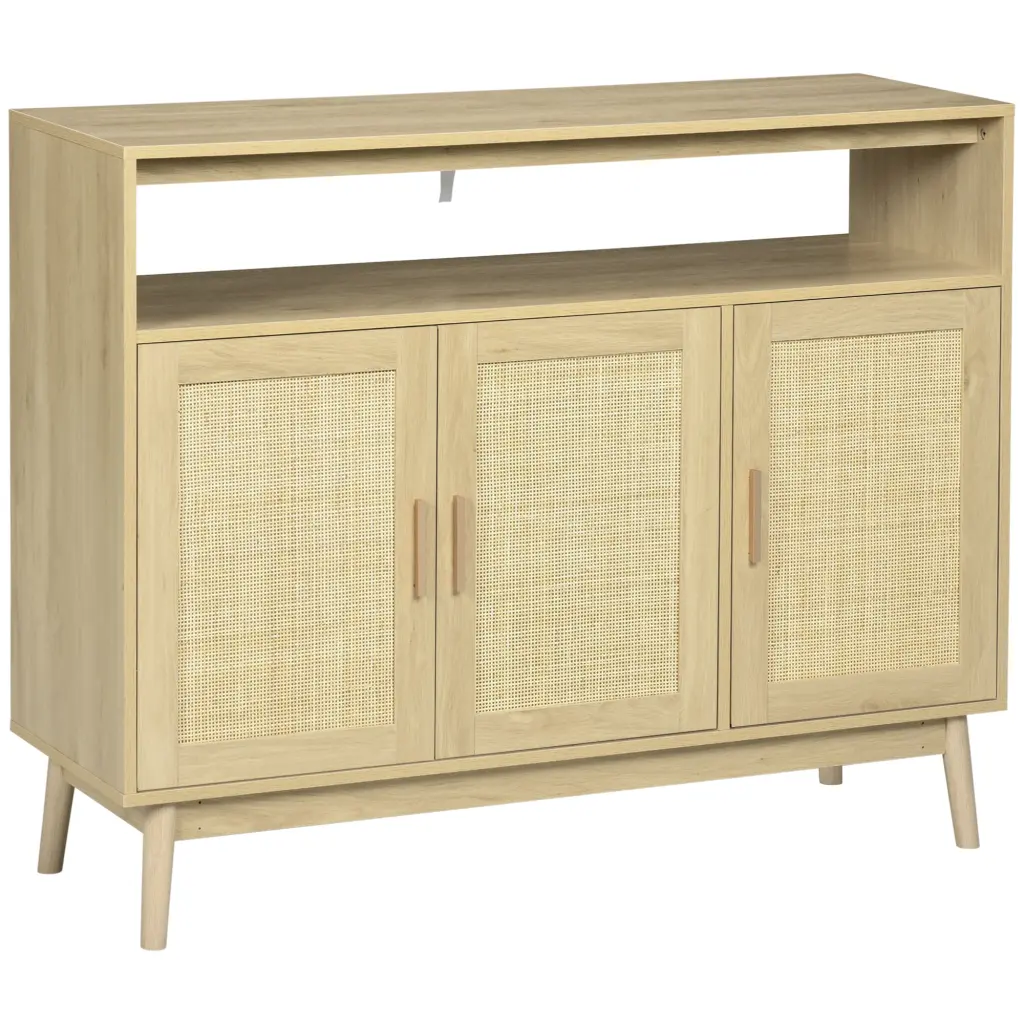 Homcom Boho Sideboard Buffet Cabinet Rattan Doors Natural Finish aosom business