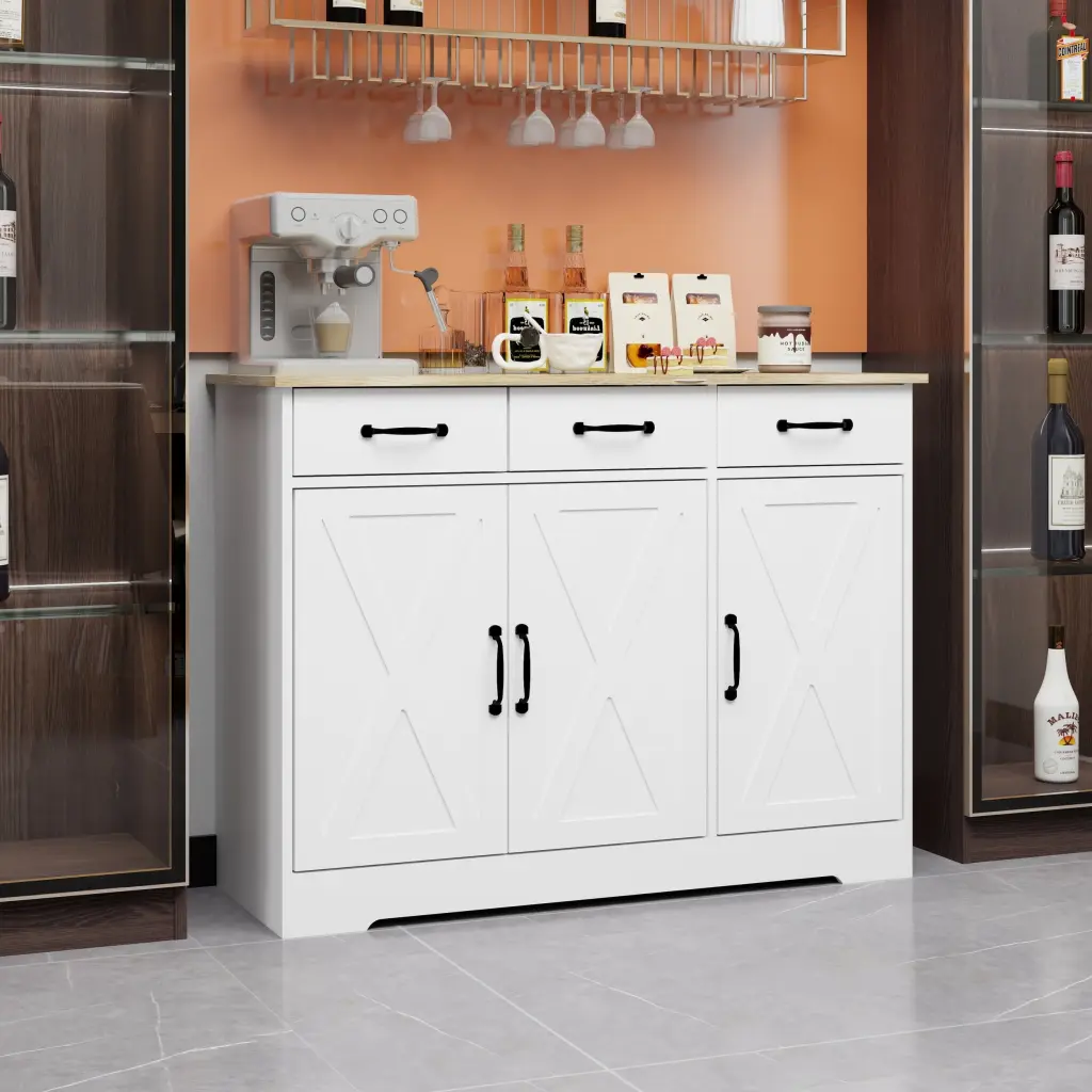 Farmhoutilize Buffet Cabinet Storage Sideboard 3 Drawers And 3 Doors cl worthy houseware co.-ltd.