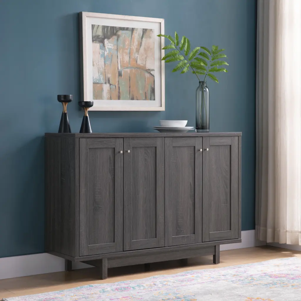 Buffet Four Door Six Shelves, Grey Particle Board Sideboard Dining Room id international- inc.