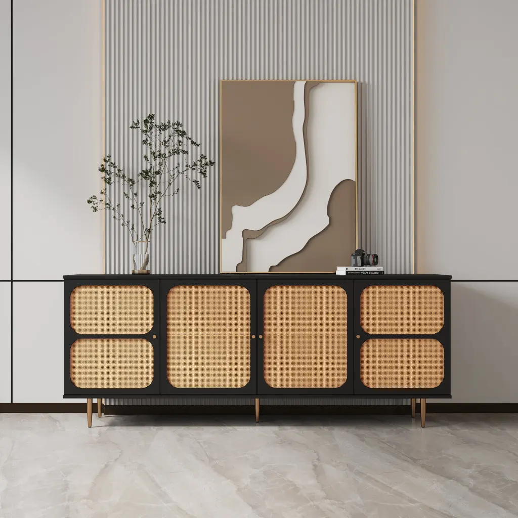 Rattan Sideboard Buffet Cabinet Kitchen Storage Cabinet Console Table joysource furniture