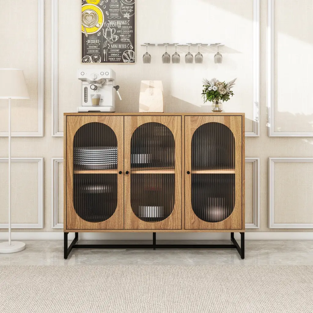 Storage Cabinet Glass Door Sideboard Buffet Cabinet Kitchen Dining Room milestone homelife