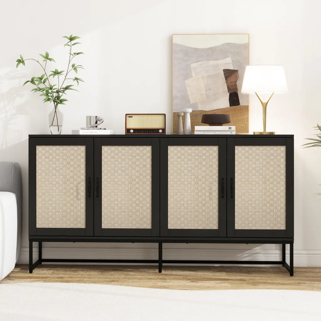 Rattan 4 Door Sideboard Buffet Storage Cabinet Accent Storage Dining Room rnb