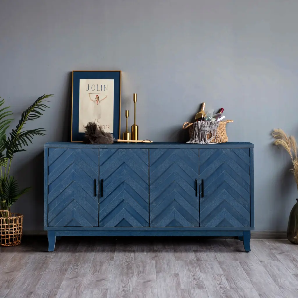 Vintage Style Buffet Cabinet Lacquered Accent Storage 4 Door Sideboard rnb