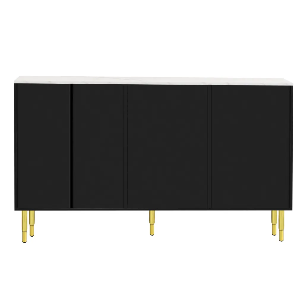 Modern Sideboard MDF Buffet Cabinet Marble Sticker Tabletop and Amber Finish trexm