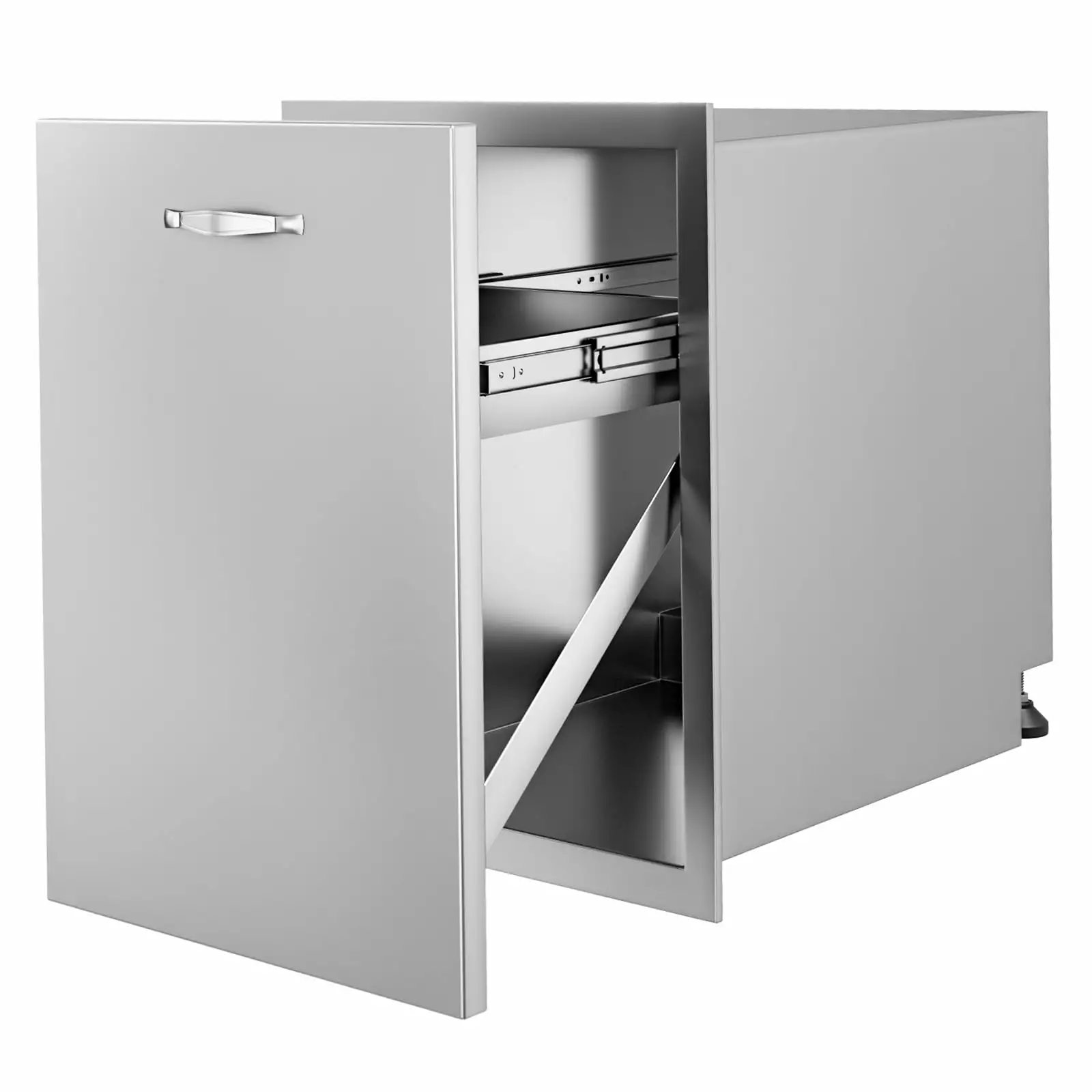 VEVORbrand Stainless Steel Pull Out Trash Drawer 17.7x22.8 Inch Raised Style Trash Bin Pull-Out Tray Stainless Steel Trash...