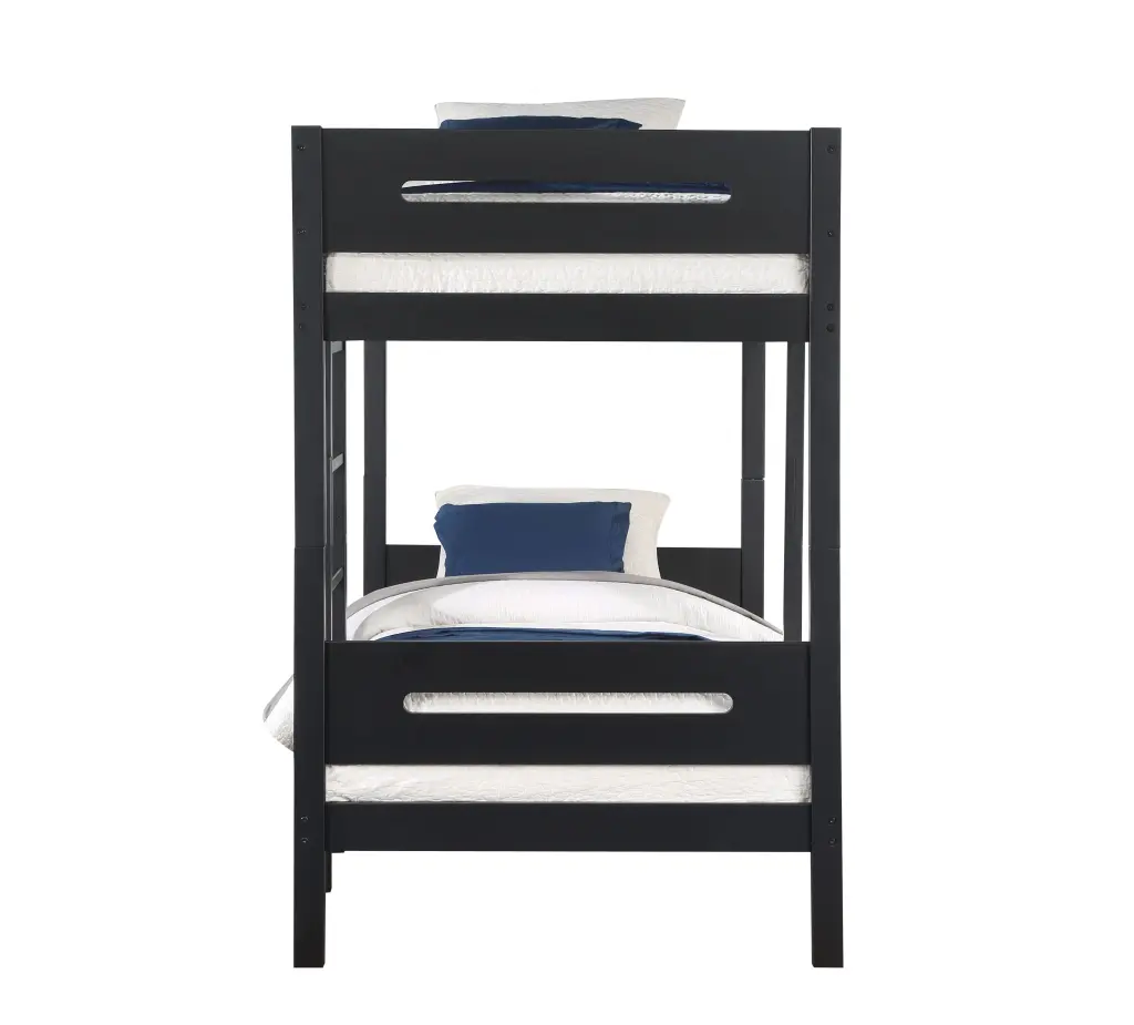Ekko Twin Twin Bunk Bed Black Finish BD01910 Solid Wood Construction acme onsite store