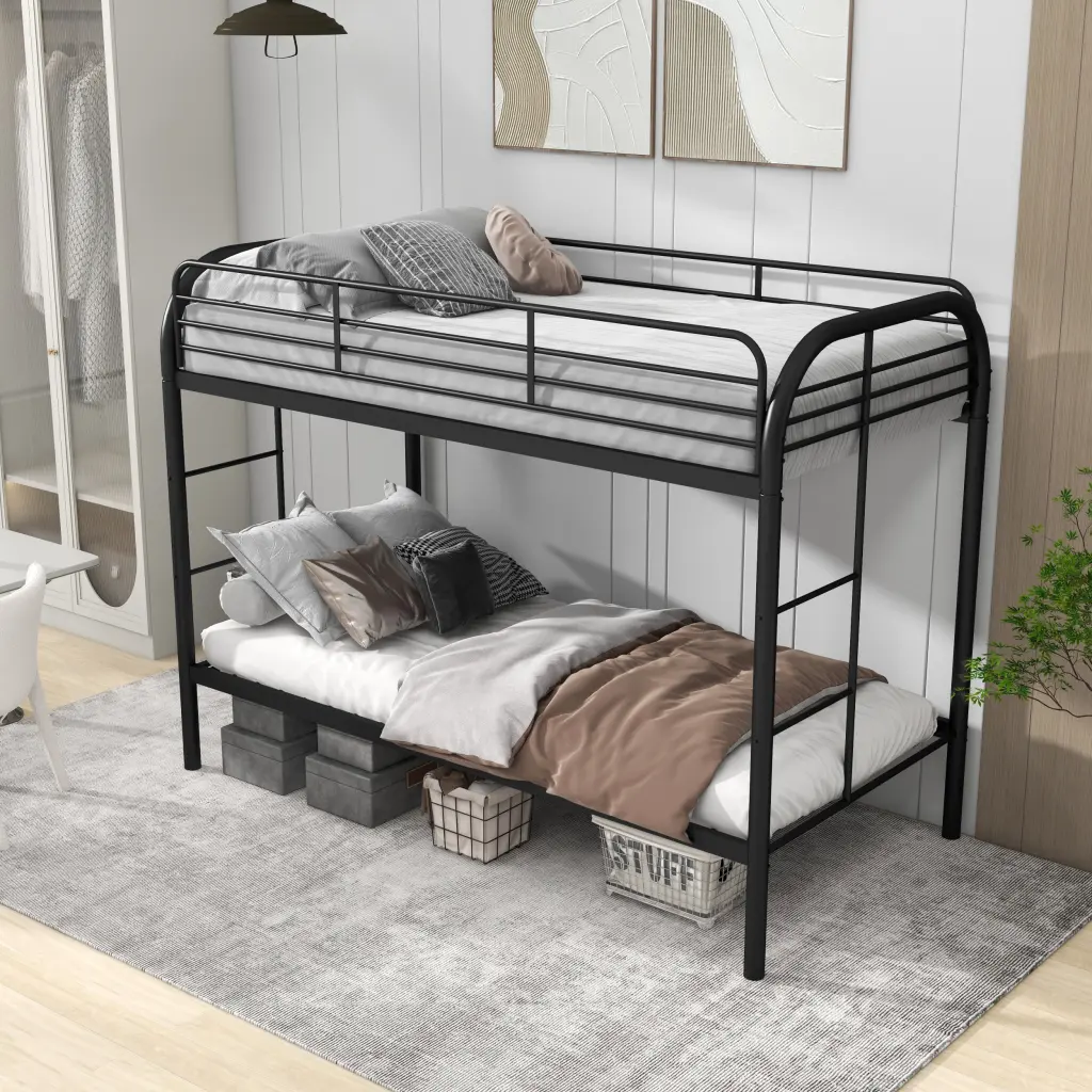 Twin Over Twin Bunk Bed Ladders Black Steel Space Saving Kids Bed dream link