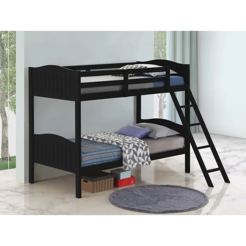 Black Twin Bunk Bed Arched Headboard Bedroom Wood Finish furniture max
