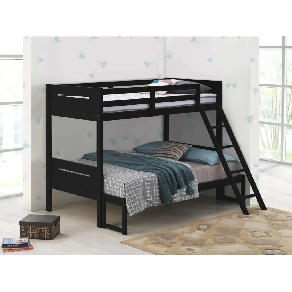 Black Twin Full Bunk Bed Built- Ladder Wood Bedroom Furniture furniture max