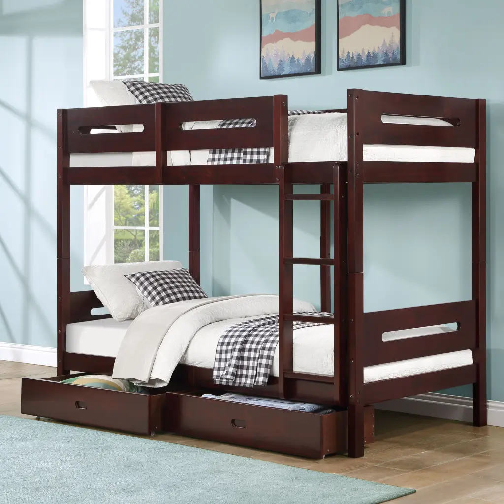 Espresso Twin Bunk Bed Ladder Contemporary Bedroom Furniture furniture max