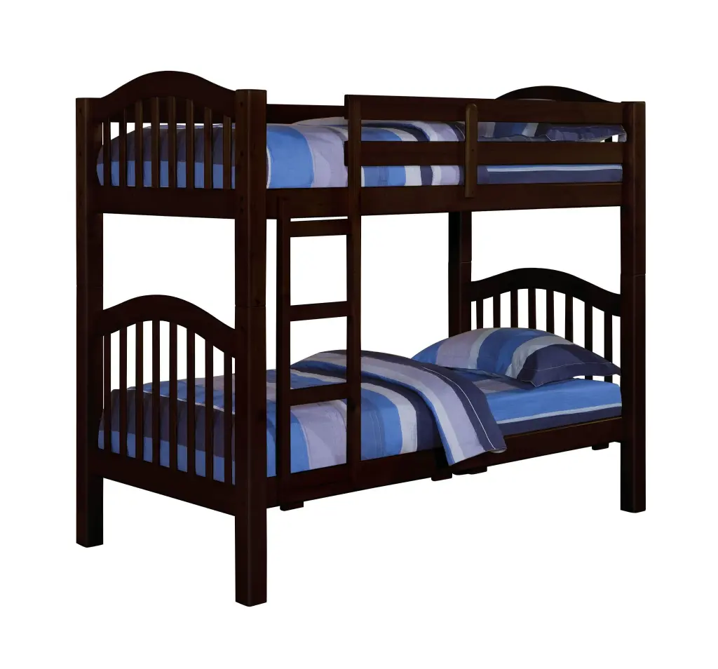 Espresso Twin Over Twin Bunk Bed Built Ladder Sturdy Space Saving Design furniture max