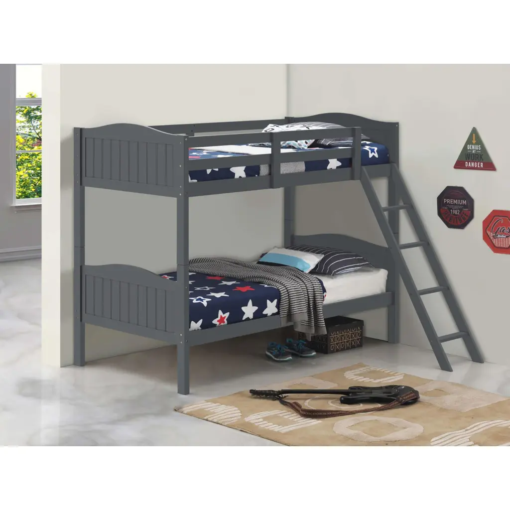 Grey Twin Bunk Bed Arched Headboard Wood Gray Bedroom Furniture furniture max