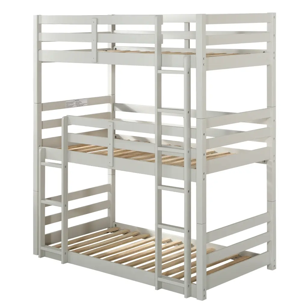 Light Grey Twin Triple Bunk Bed Light Grey Gray Bedroom Wood Kids and Teens furniture max