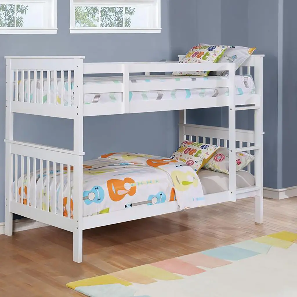 White Slatted Headboard Twin Bunk Bed White Wood Bedroom furniture max
