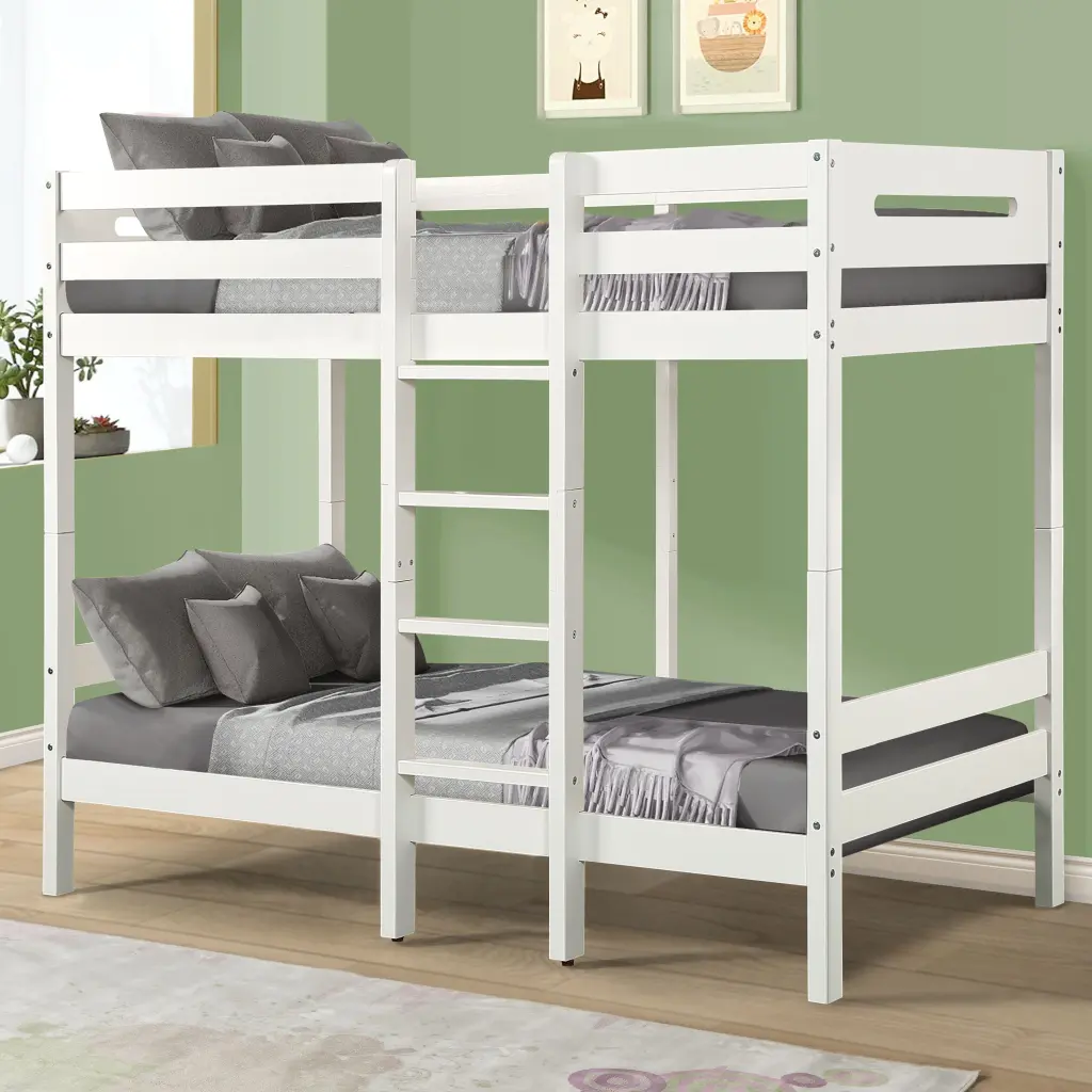 White Twin Bunk Bed Ladder Wooden Bunk Bed Kids Bedroom furniture max