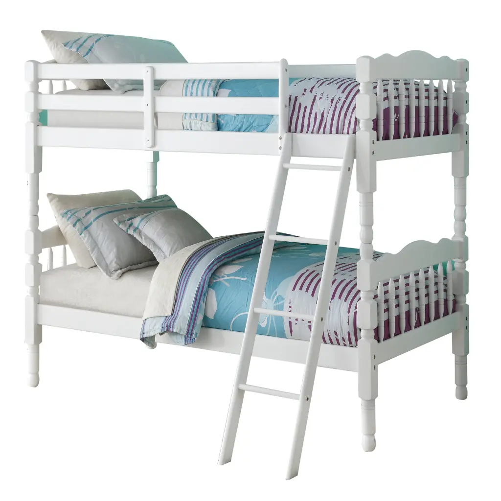 White Twin Over Twin Bunk Bed White Wooden Bedroom Furniture Kids furniture max