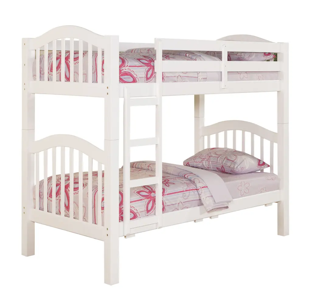 White Twin Over Twin Bunk Bed Built- Ladder Wooden Kids Bedroom Furniture furniture max