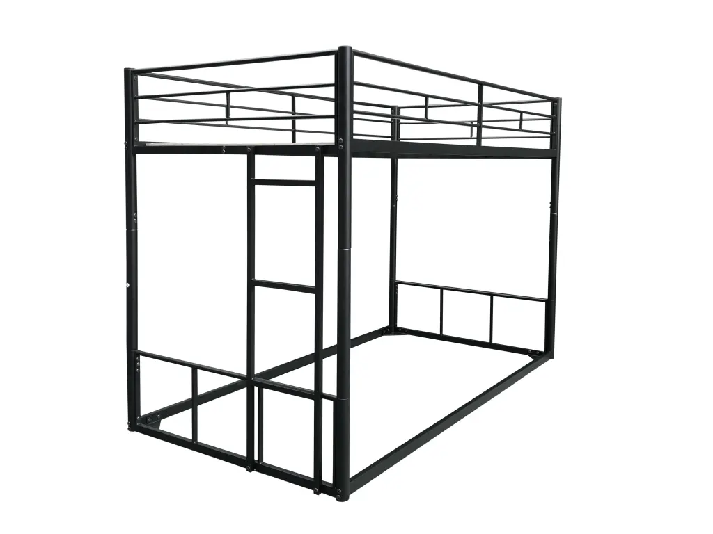 Twin Over Twin Bunk Bed Black Steel Frame Space Saving Kids Bed ii-s choice