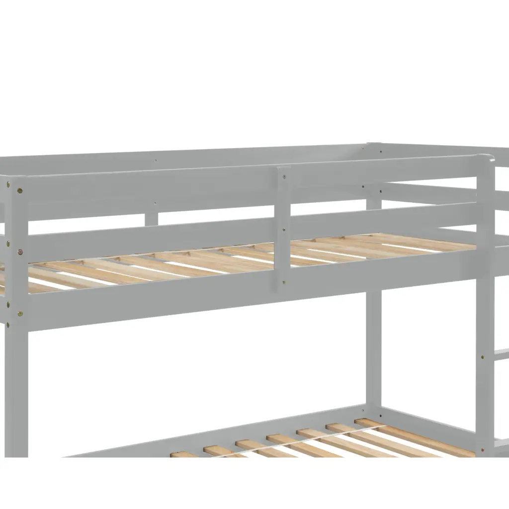 Grey Twin Over Twin Floor Bunk Bed Pine Wood Construction inspirit