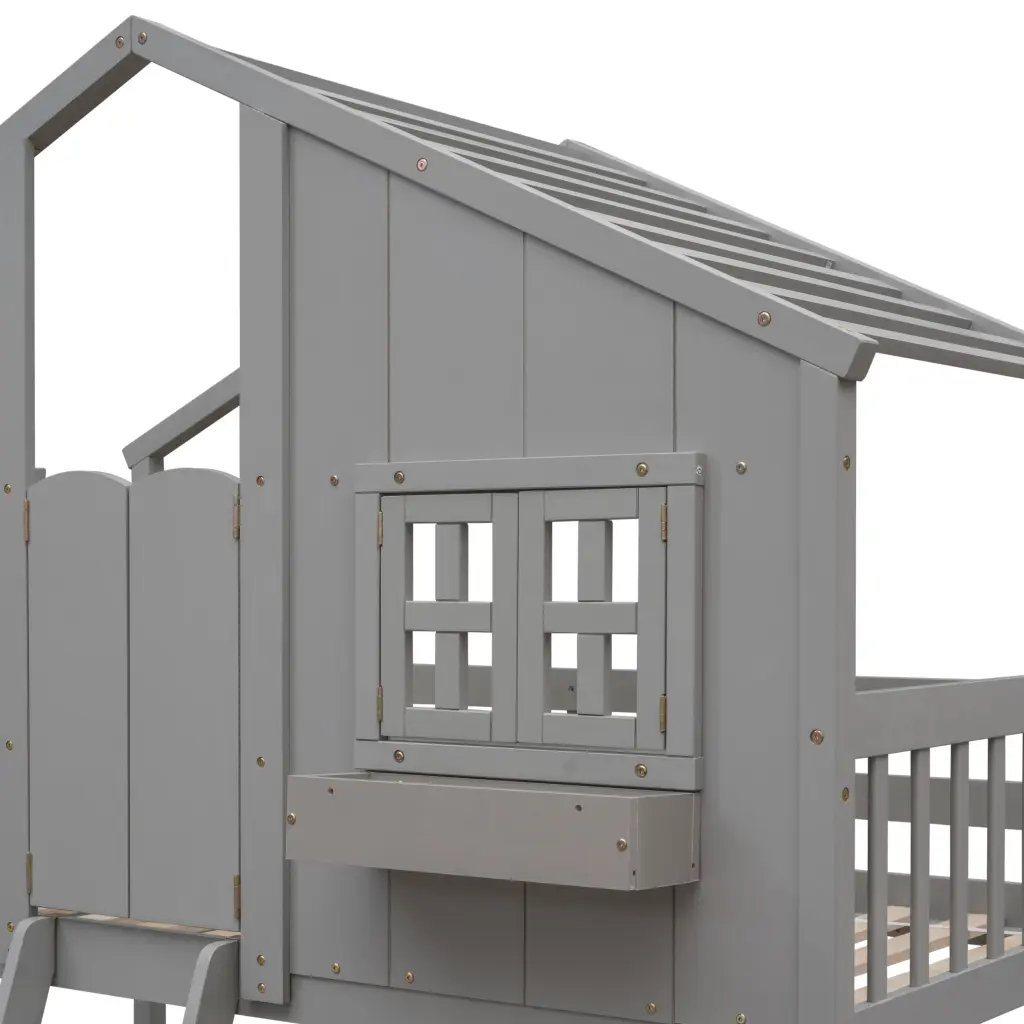 Twin Over Twin Bunk Bed Roof Window Window Box Door and Safety Rail inspirit