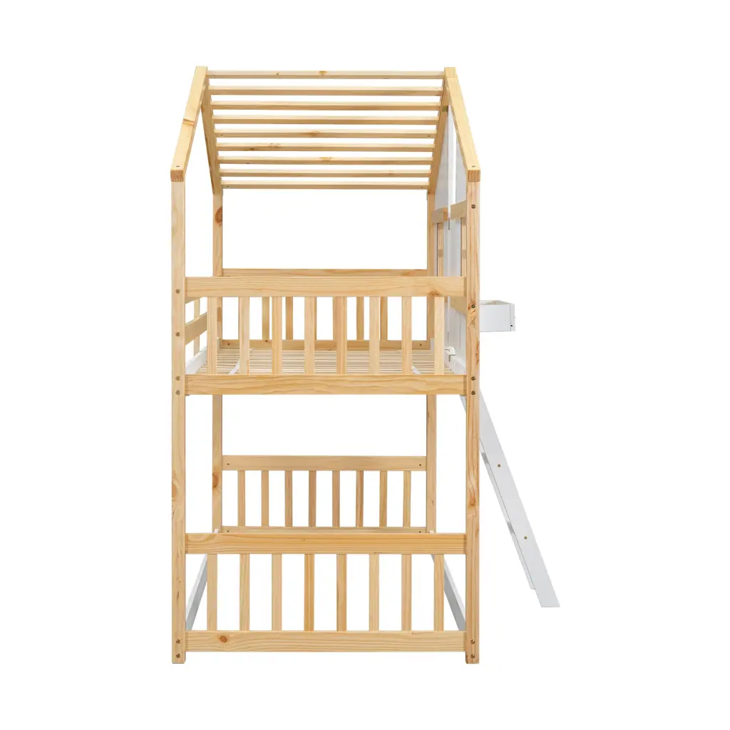 Twin Over Twin Houtilize Bunk Bed Roof Window and Safety Rail inspirit