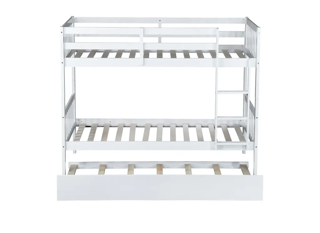 Twin Over Twin Rubber Wood Bunk Bed Trundle Convertible into 2 Twin Beds inspirit