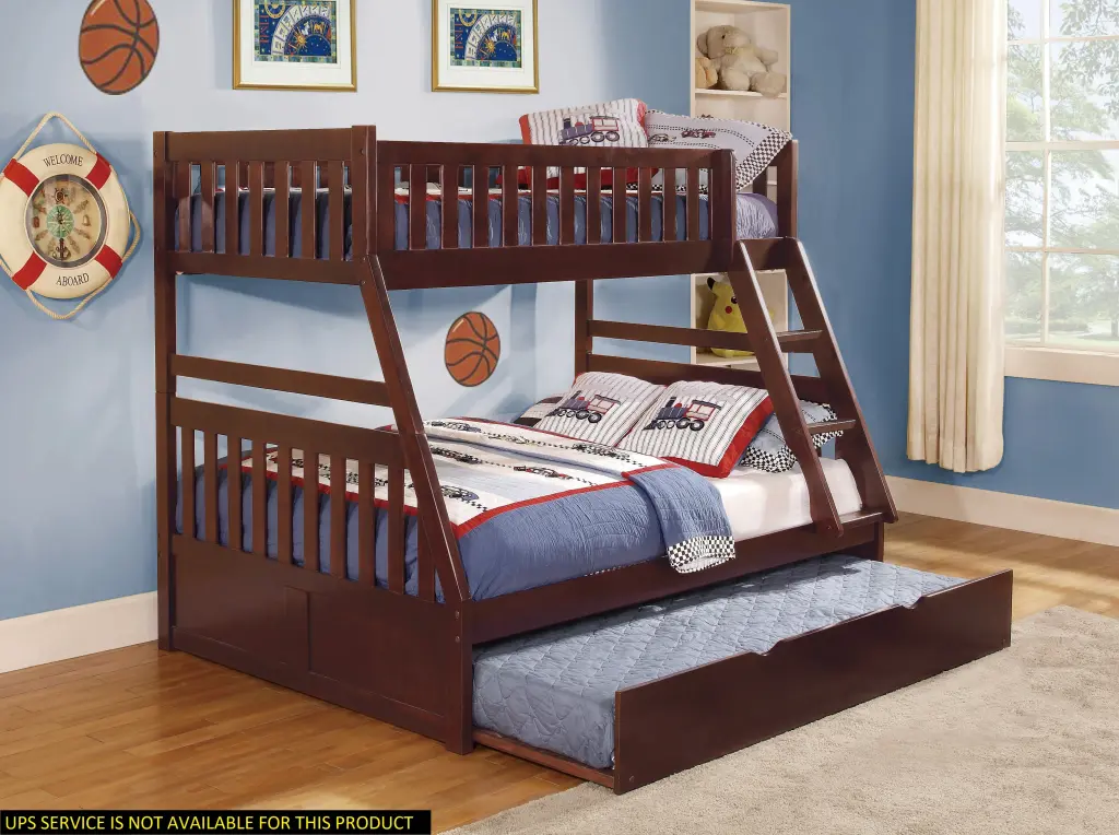 1Pc Twin Full Bunk Bed Twin Trundle Dark Cherry Finish Wooden Bed kanepe