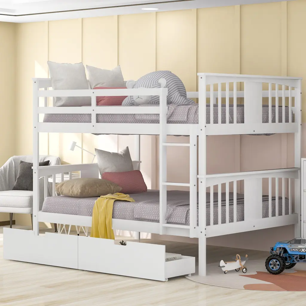 Full Over Full Bunk Bed Drawers and Ladder Bedroom or Guest Room lucky furniture