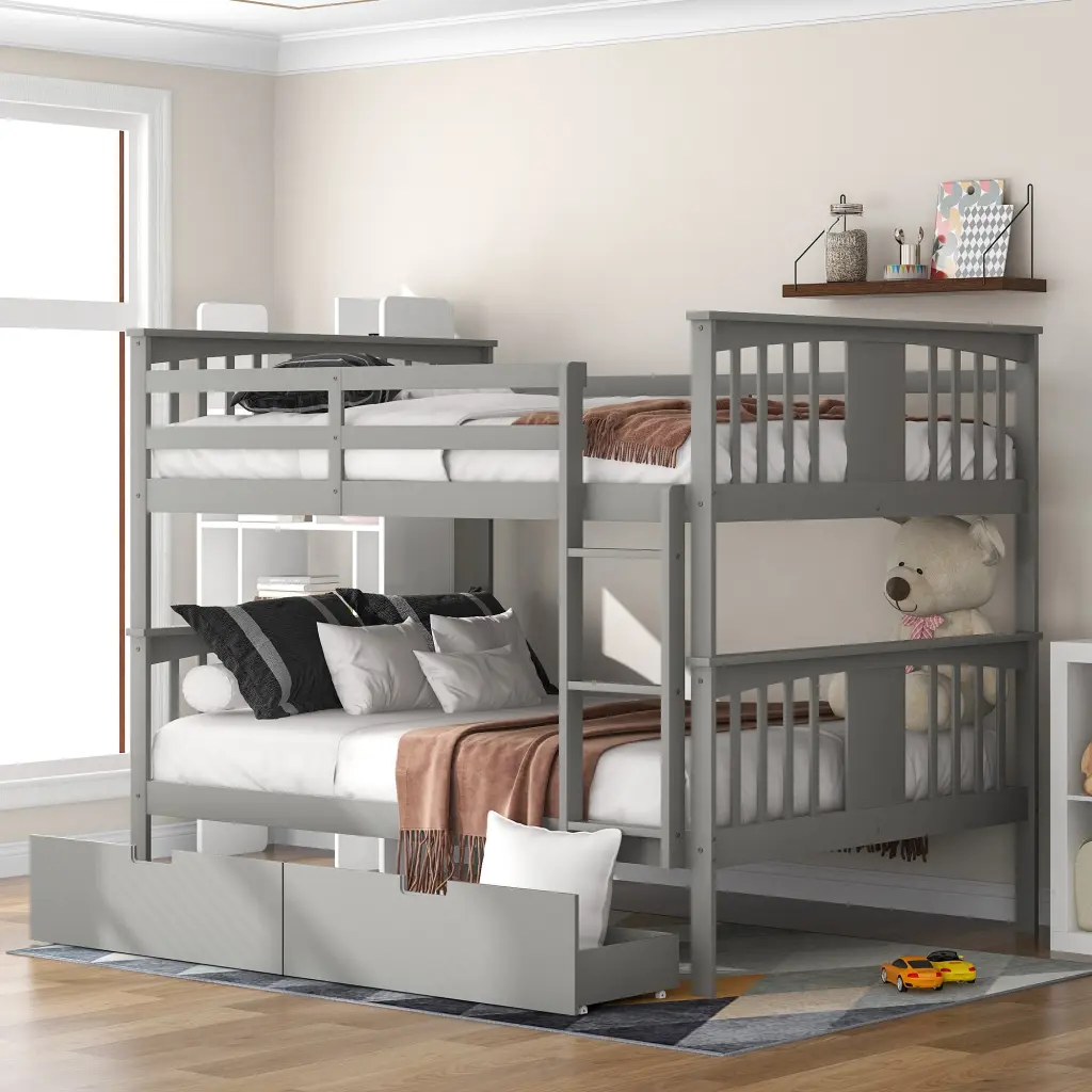 Full Over Full Bunk Bed Drawers and Ladder Bedroom Guest Room lucky furniture