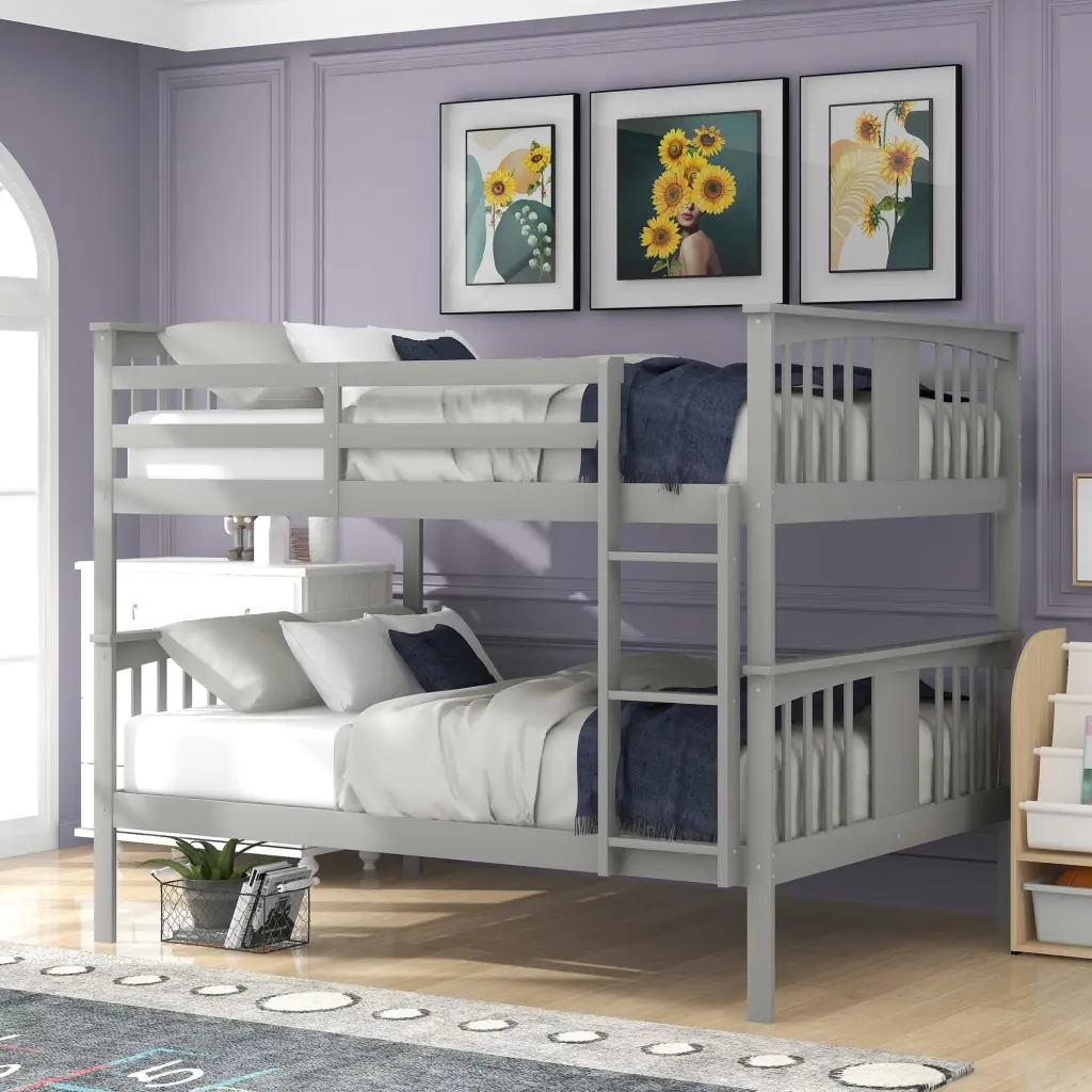 Full Over Full Bunk Bed Ladder Bedroom Guest Room Space Saving lucky furniture