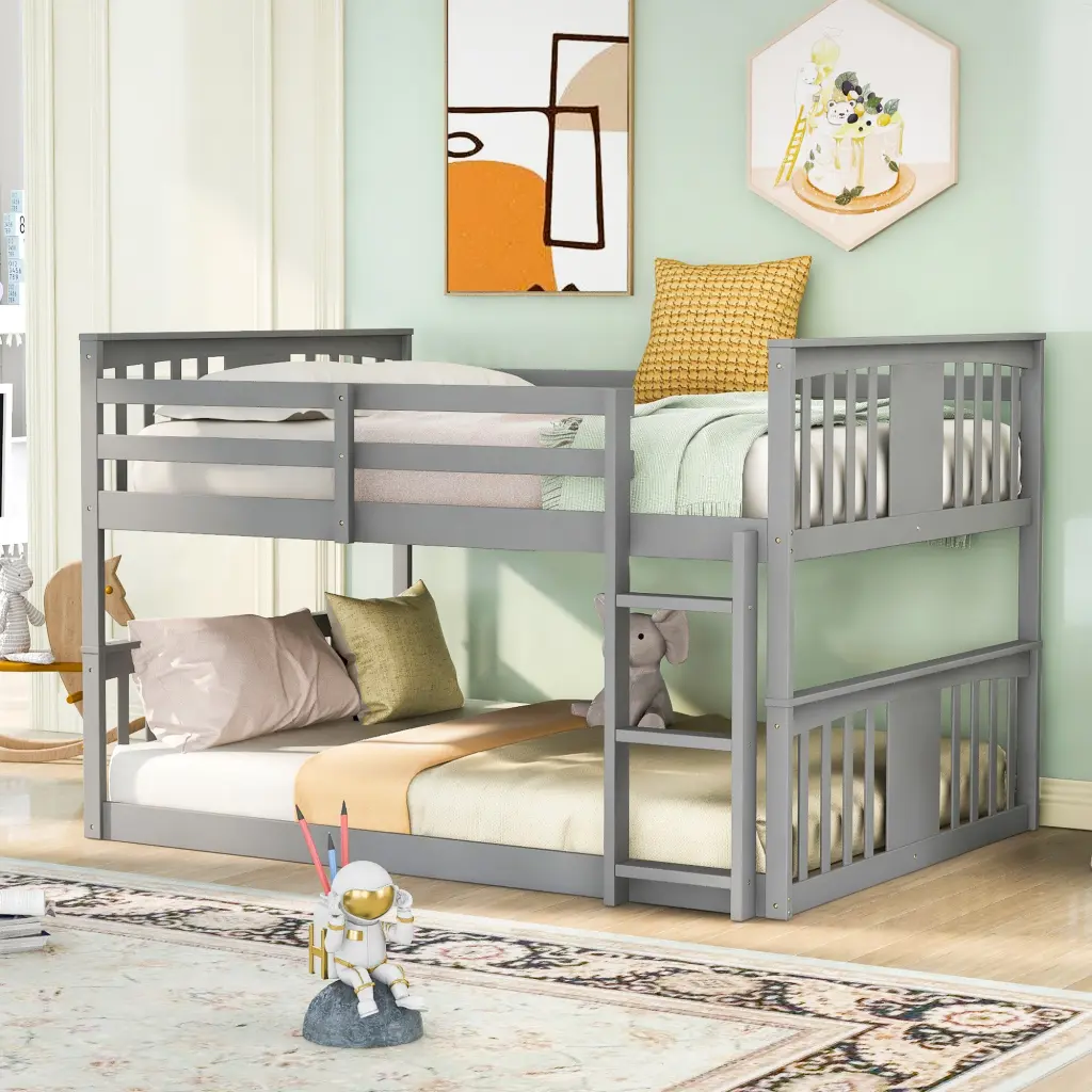 Full Over Full Bunk Bed Ladder Gray Finish lucky furniture