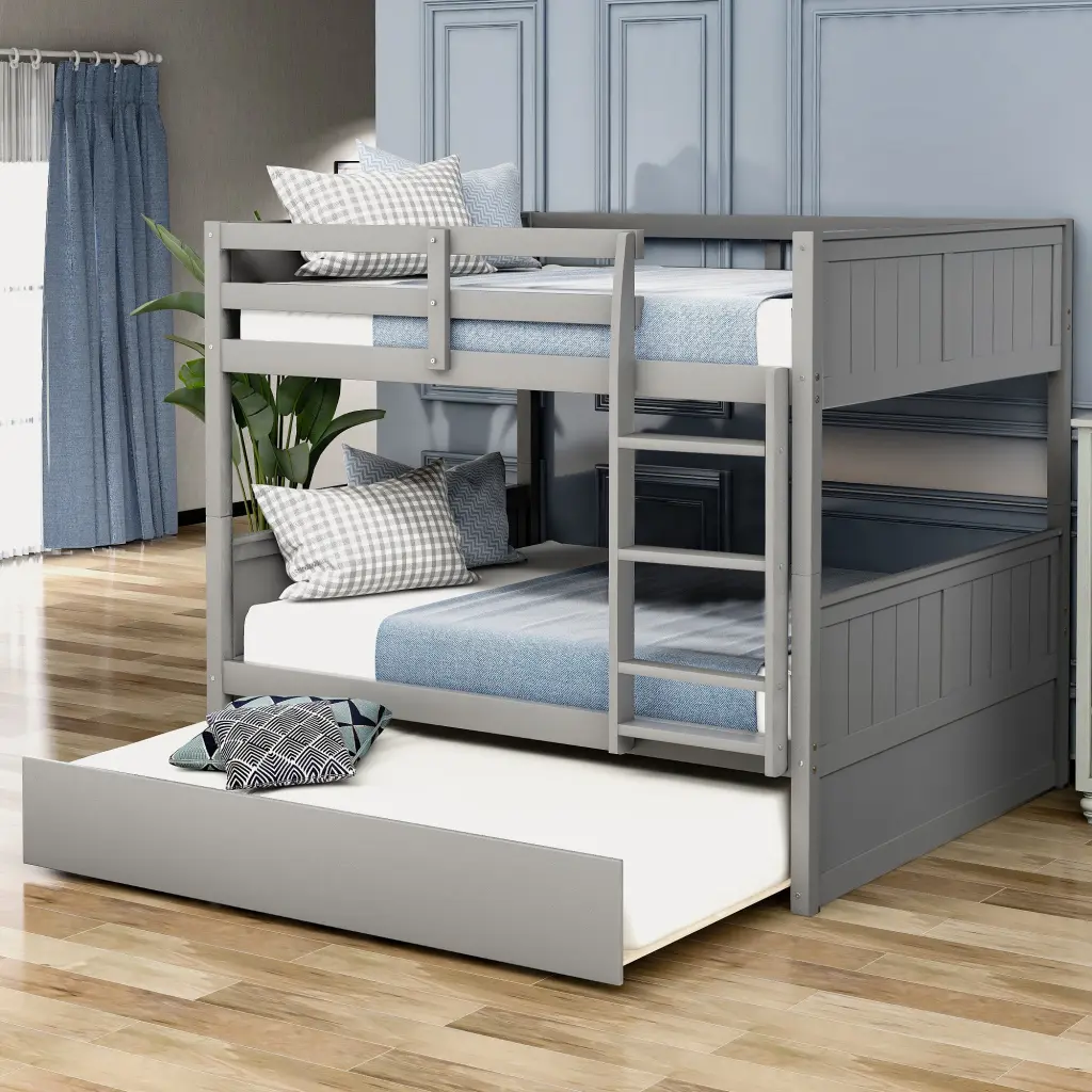 Full Over Full Bunk Bed Twin Size Trundle Gray lucky furniture