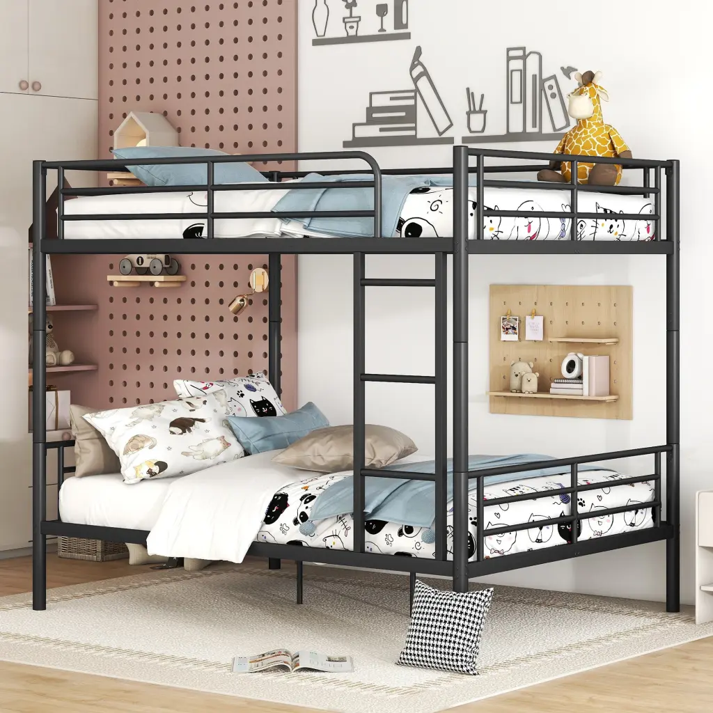 Full Over Full Metal Bunk Bed Black Iron Sturdy Frame lucky furniture