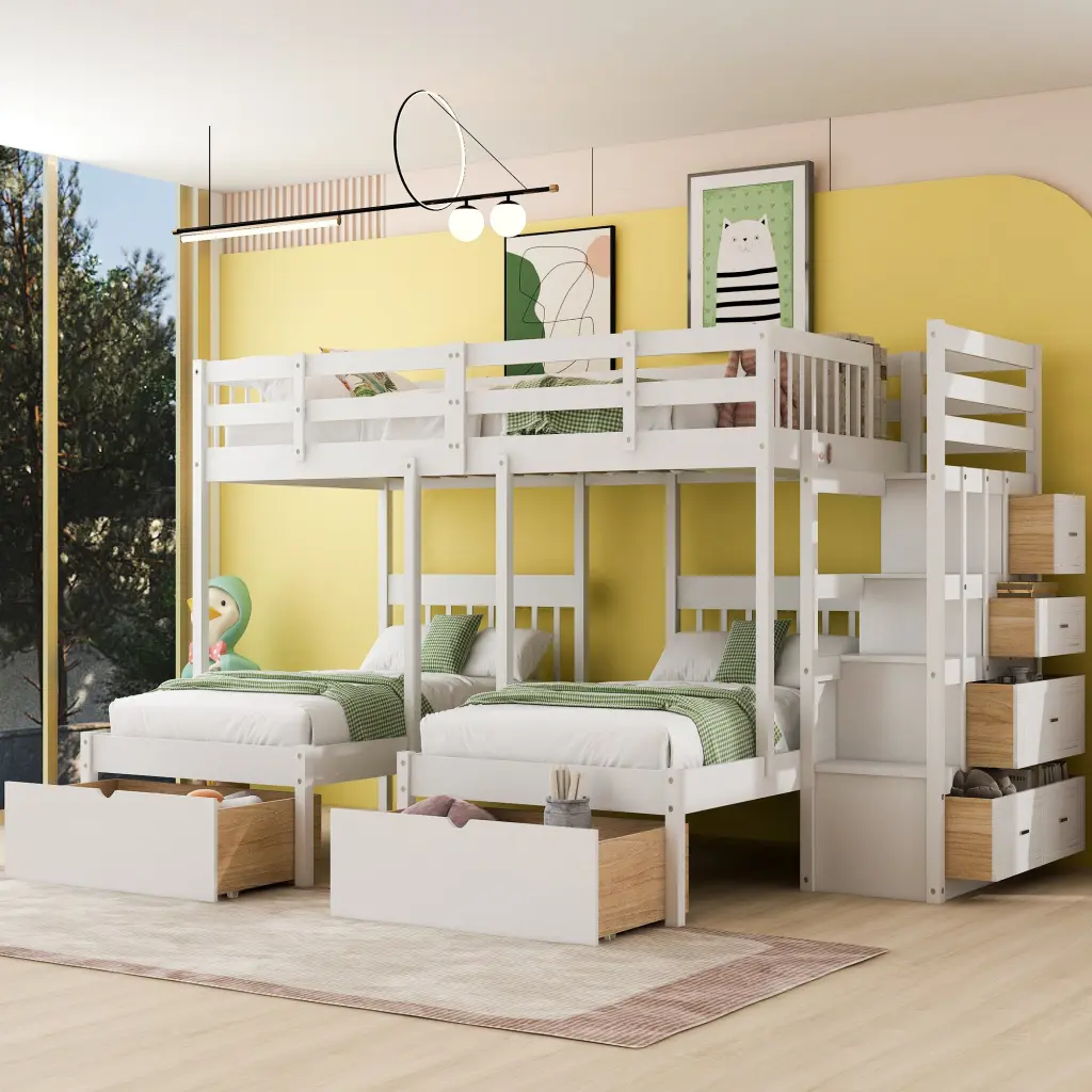 Full Over Twin and Twin Triple Bunk Bed Drawers and Ladder lucky furniture