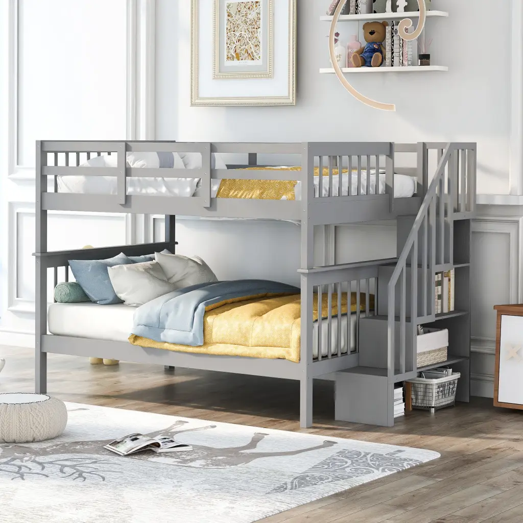 Stairway Full Over Full Bunk Bed Storage and Guard Rail lucky furniture