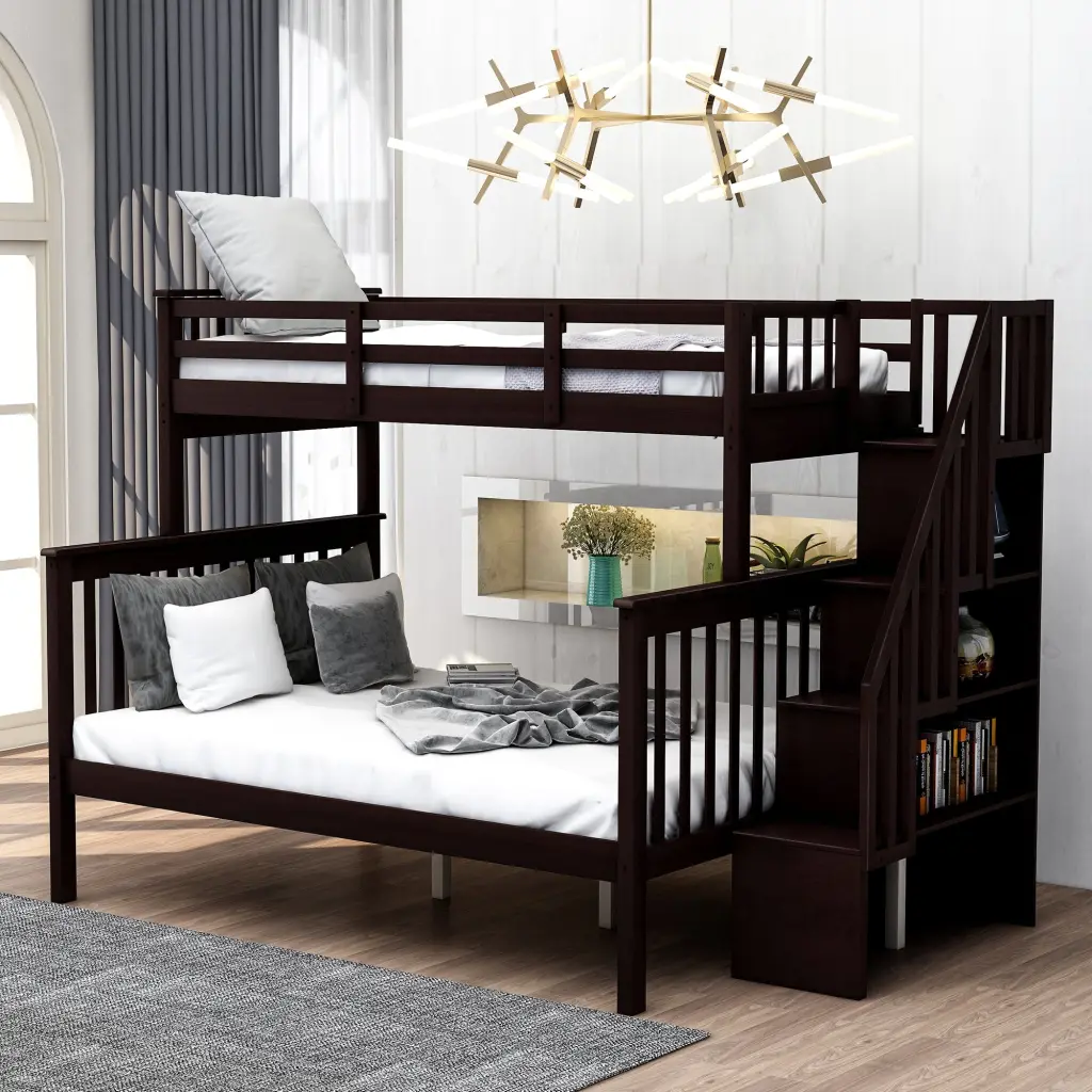 Stairway Twin Over Full Bunk Bed Storage And Guard Rail Bedroom lucky furniture