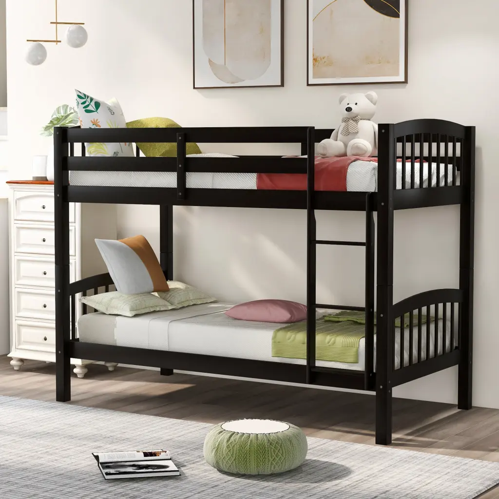 Twin Over Twin Bunk Bed Ladder Espresso - Space Saving Kids Bedroom Furniture lucky furniture