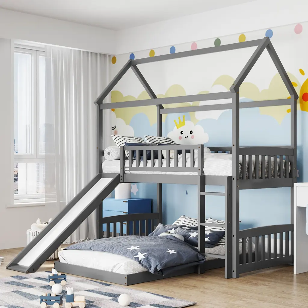 Twin Over Twin Bunk Bed Slide Houtilize Bed Slide Gray Finish lucky furniture