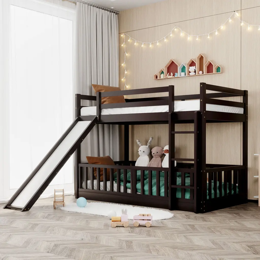 Twin Over Twin Bunk Bed Slide and Ladder Espresso lucky furniture