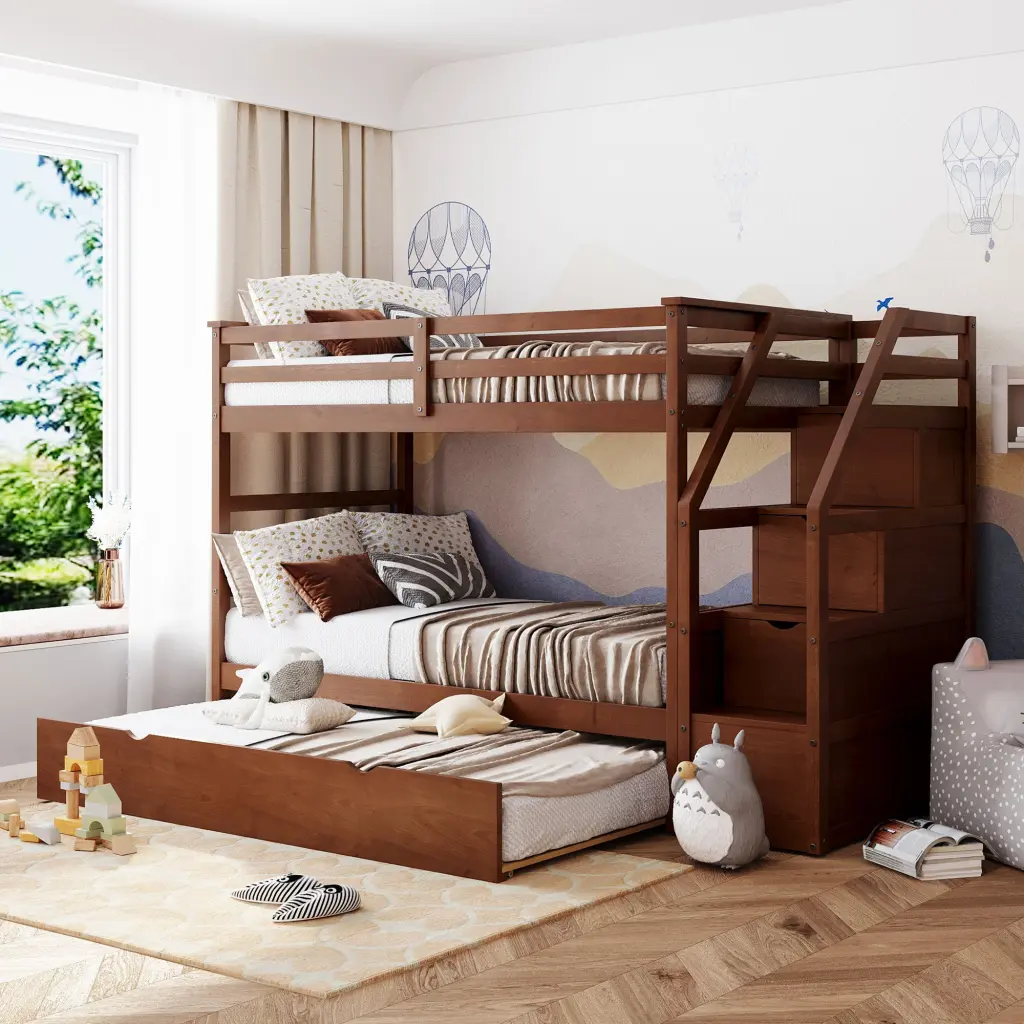 Twin Over Twin Bunk Bed Trundle and Storage Stairs Kids lucky furniture